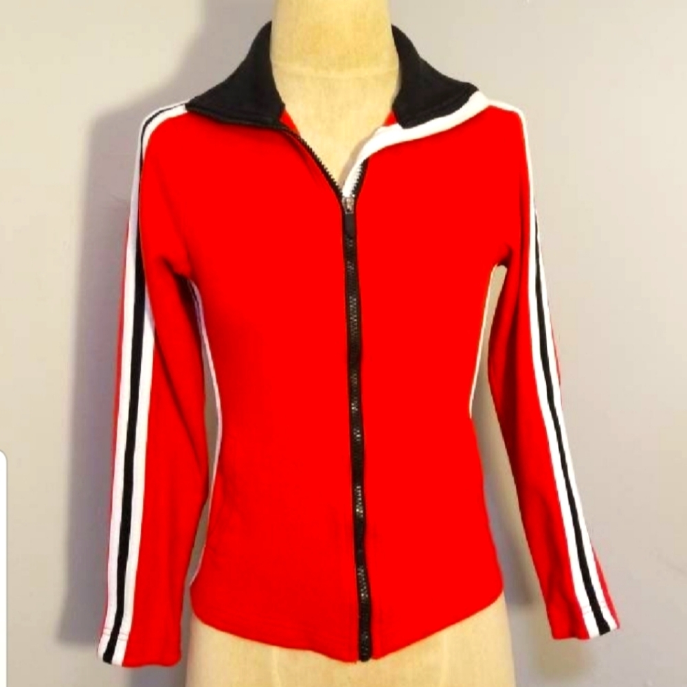 BOSTON PROPER Y2K TRACK JACKET ATHLETIC BRIGHT RED BLACK & WHITE HOODIE 90S RAVE